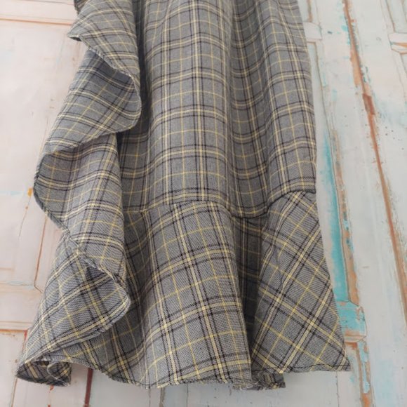 nwt SANS SOUCI cottage maxi plaid side ruffle skirt w zipper/size m/grey yellow - Picture 9 of 9